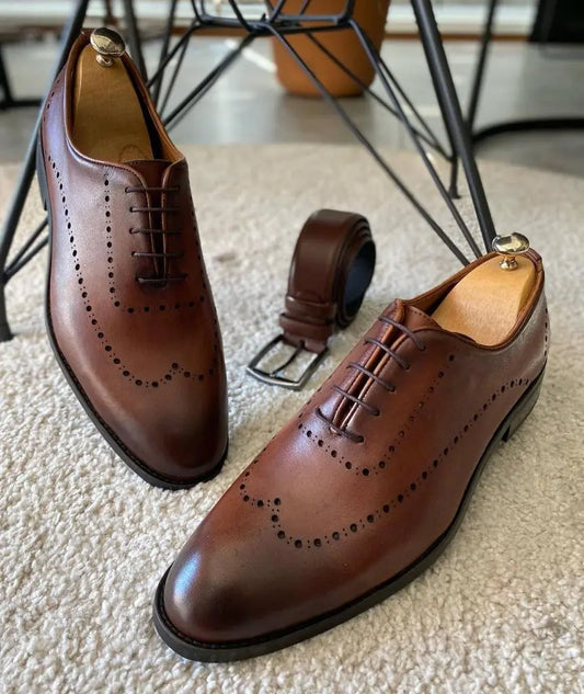 Tampa Brown Wholecut Derby Shoes - BRABION