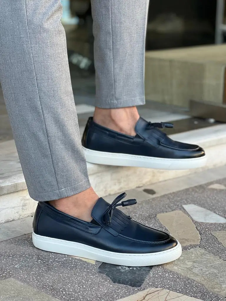 Tampa Dark Blue Kiltie Loafers for Men - BRABION