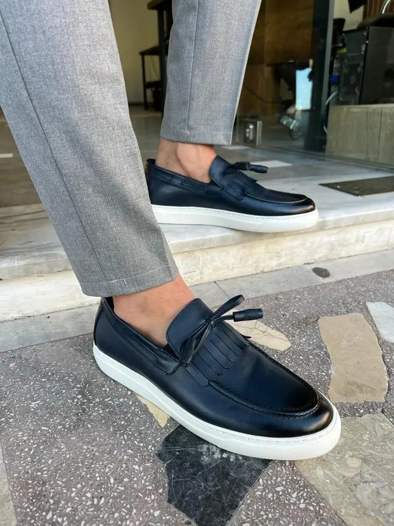 Tampa Dark Blue Kiltie Loafers for Men - BRABION