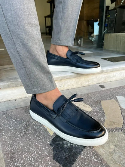 Tampa Dark Blue Kiltie Loafers for Men - BRABION