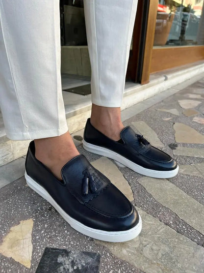 Tampa Dark Blue Tassel Kilt Loafers - BRABION