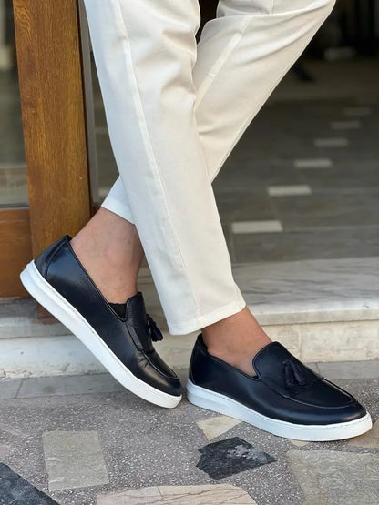 Tampa Dark Blue Tassel Kilt Loafers - BRABION