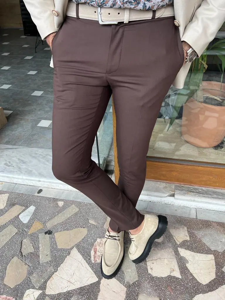Tampa Dark Brown Slim Fit Pants - Versatile and Elegant - BRABION