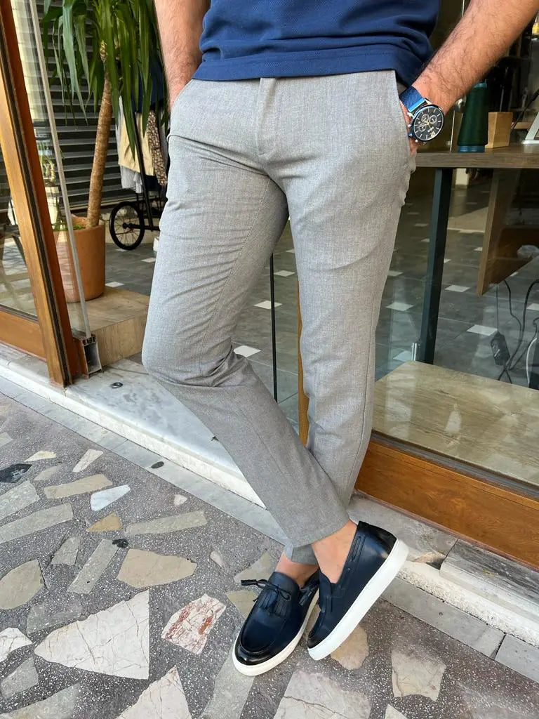 Tampa Gray Slim Fit Cotton Pants - Effortless Elegance for Every Occasion - BRABION