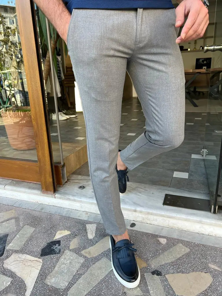 Tampa Gray Slim Fit Cotton Pants - Effortless Elegance for Every Occasion - BRABION