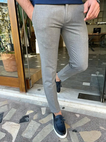 Tampa Gray Slim Fit Cotton Pants - Effortless Elegance for Every Occasion - BRABION