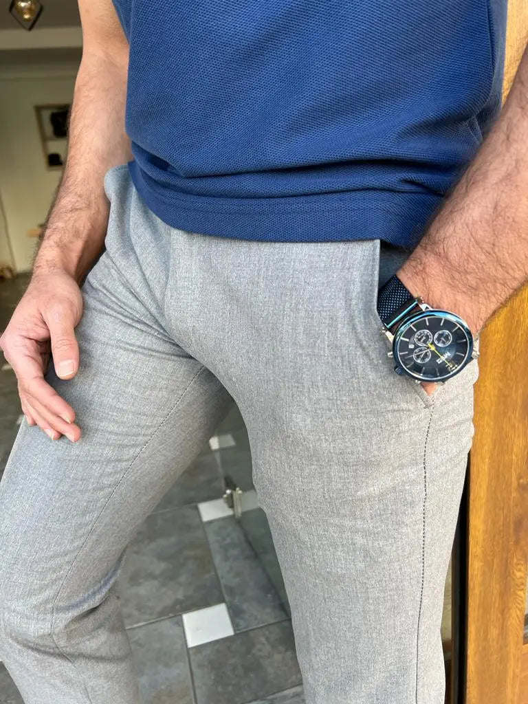 Tampa Gray Slim Fit Cotton Pants - Effortless Elegance for Every Occasion - BRABION