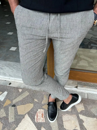 Tampa Gray Slim Fit Linen Laced Pants - BRABION