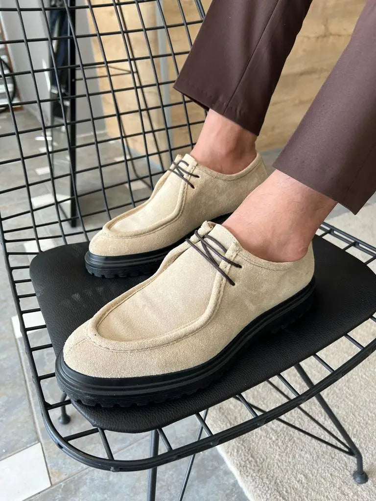 Tampa Beige Laced Suede Shoes: Elegance Meets Comfort - BRABION