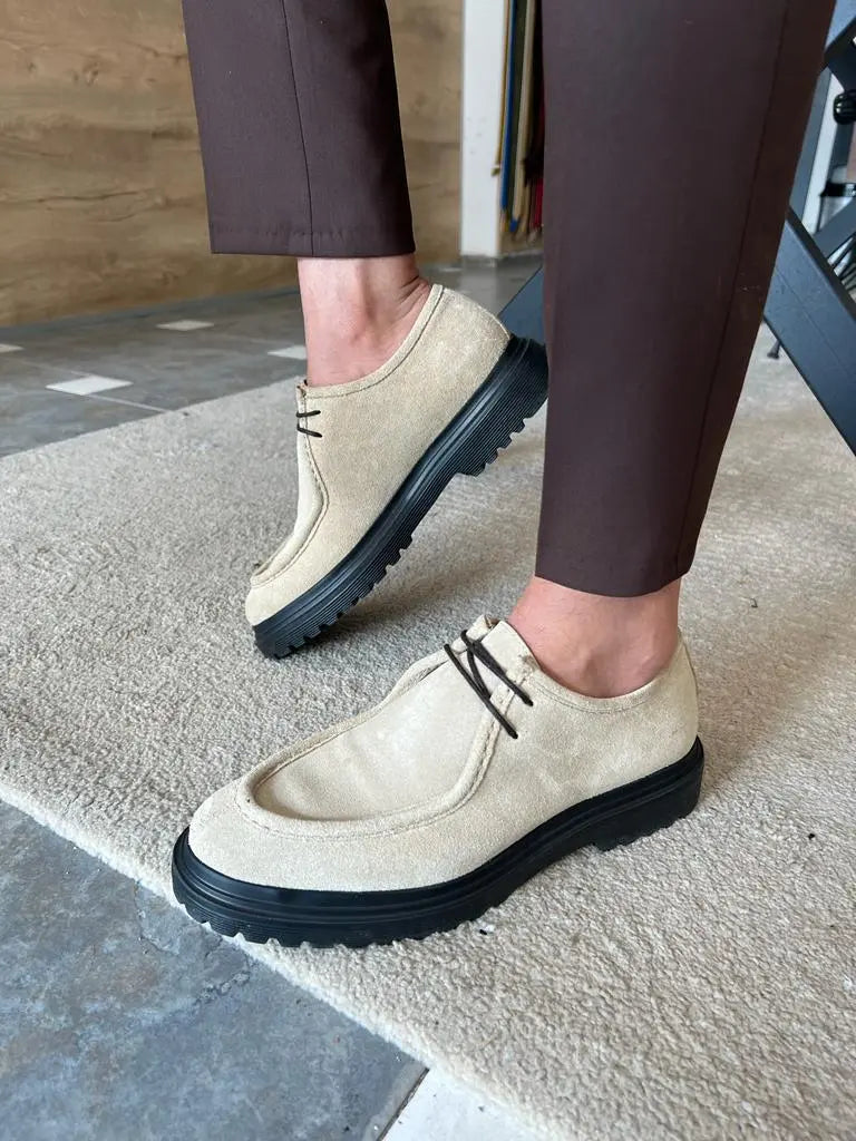 Tampa Beige Laced Suede Shoes: Elegance Meets Comfort - BRABION