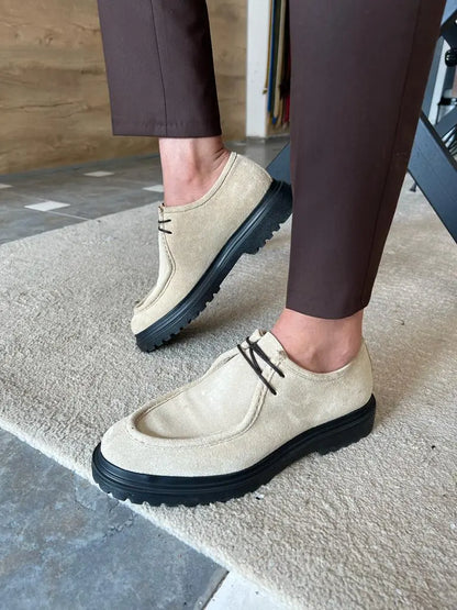 Tampa Beige Laced Suede Shoes: Elegance Meets Comfort - BRABION