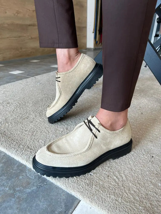 Tampa Beige Laced Suede Shoes: Elegance Meets Comfort - BRABION