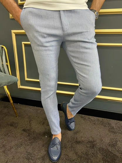 Tampa Light Blue Slim Fit Cotton Pants for Every Occasion - BRABION