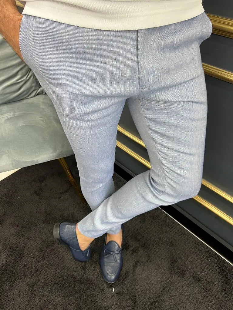 Tampa Light Blue Slim Fit Cotton Pants for Every Occasion - BRABION