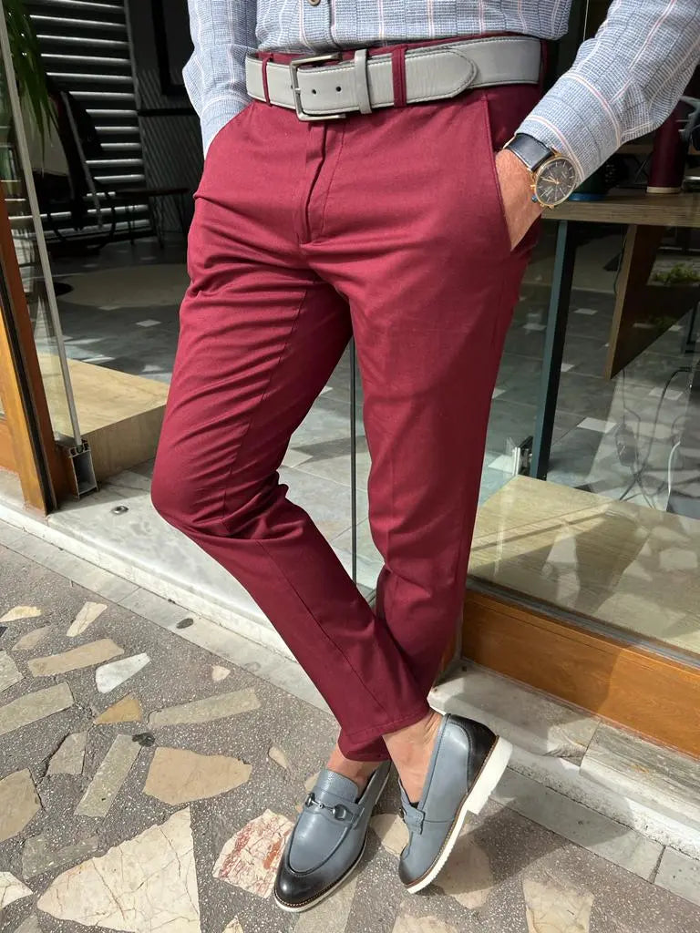 Tampa Red Slim Fit Cotton Pants for Every Occasion - BRABION