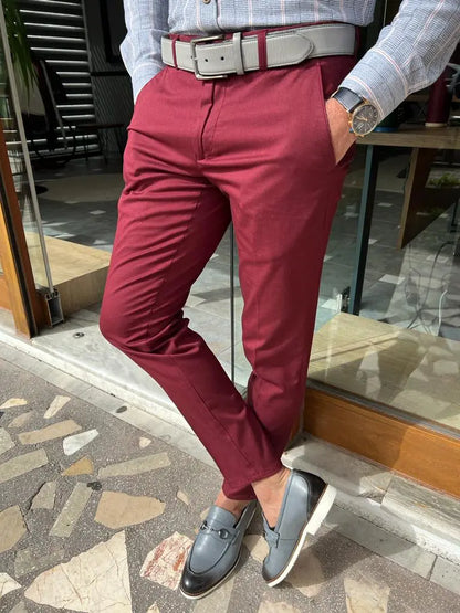 Tampa Red Slim Fit Cotton Pants for Every Occasion - BRABION