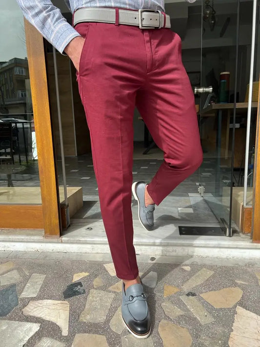 Tampa Red Slim Fit Cotton Pants for Every Occasion - BRABION