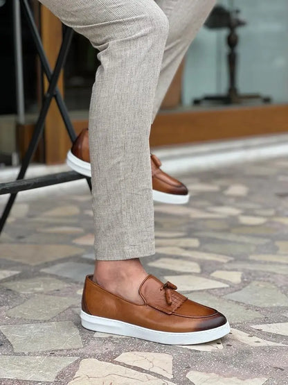Tampa Tan Kiltie Loafers - Elegant Leather Footwear for Every Occasion - BRABION