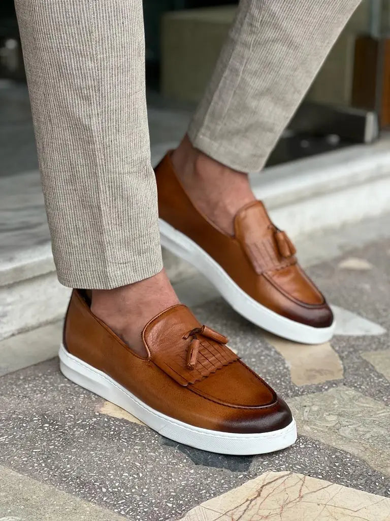 Tampa Tan Kiltie Loafers - Elegant Leather Footwear for Every Occasion - BRABION