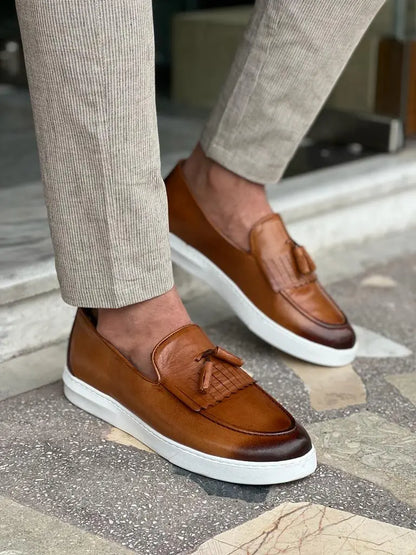 Tampa Tan Kiltie Loafers - Elegant Leather Footwear for Every Occasion - BRABION