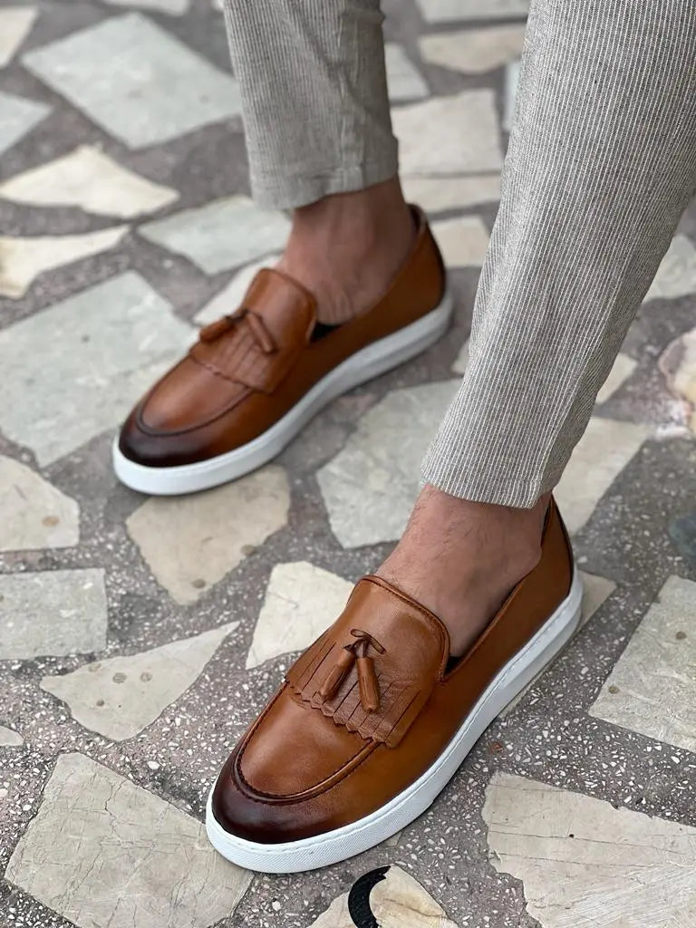 Tampa Tan Kiltie Loafers - Elegant Leather Footwear for Every Occasion - BRABION