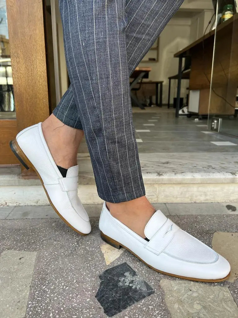 Tampa White Penny Loafers - Elegant Leather Footwear for Every Occasion - BRABION