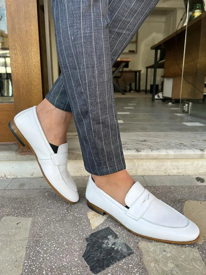 Tampa White Penny Loafers - Elegant Leather Footwear for Every Occasion - BRABION