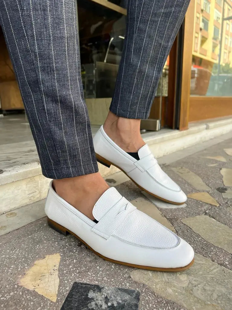 Tampa White Penny Loafers - Elegant Leather Footwear for Every Occasion - BRABION
