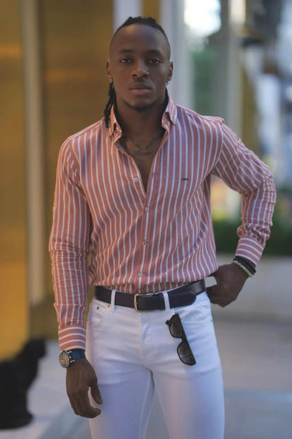 Brabion Milano Slim Fit Striped Camel Shirt - Versatile Elegance - BRABION