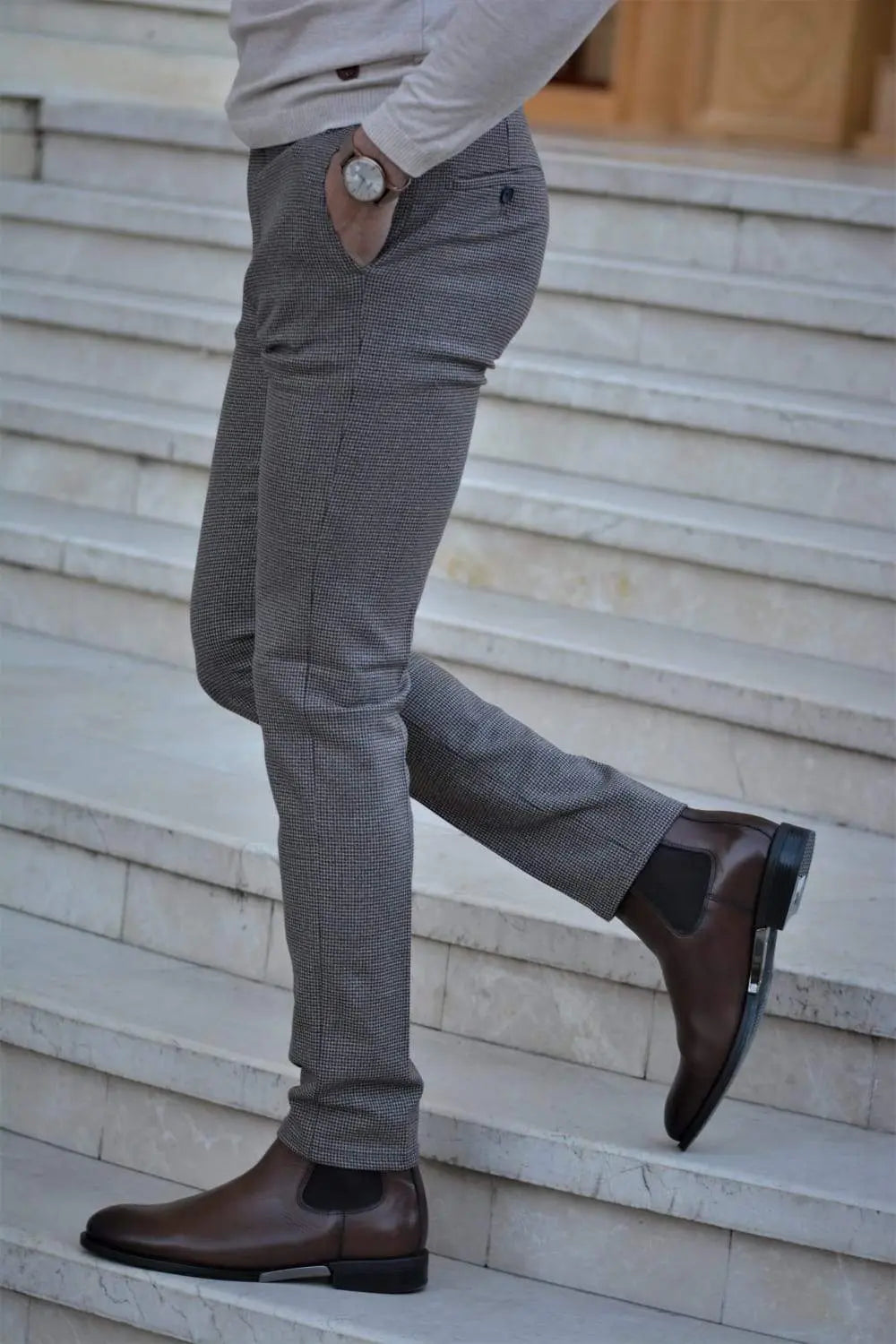 Vicenza Slim-fit Plaid Pants Beige - Ideal for Every Occasion - BRABION