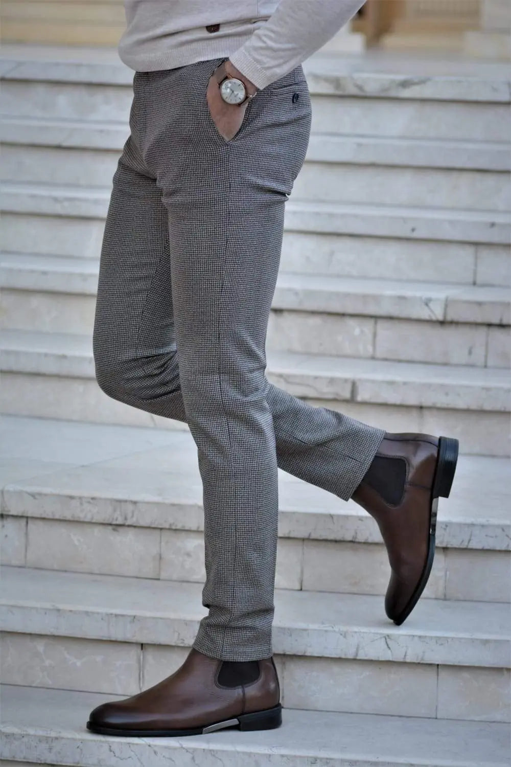 Vicenza Slim-fit Plaid Pants Beige - Ideal for Every Occasion - BRABION