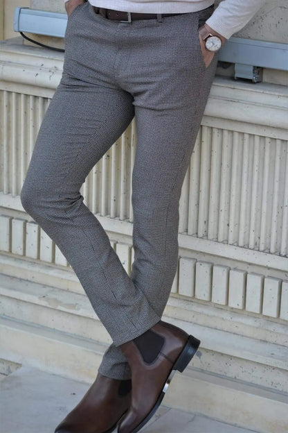 Vicenza Slim-fit Plaid Pants Beige - Ideal for Every Occasion - BRABION