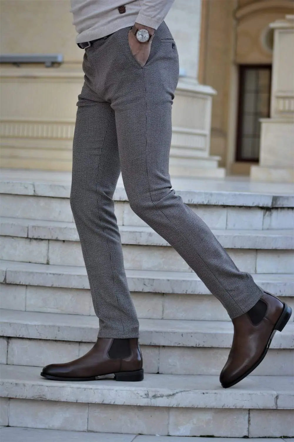 Vicenza Slim-fit Plaid Pants Beige - Ideal for Every Occasion - BRABION
