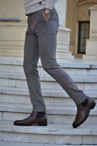 Vicenza Slim-fit Plaid Pants Beige - Ideal for Every Occasion - BRABION