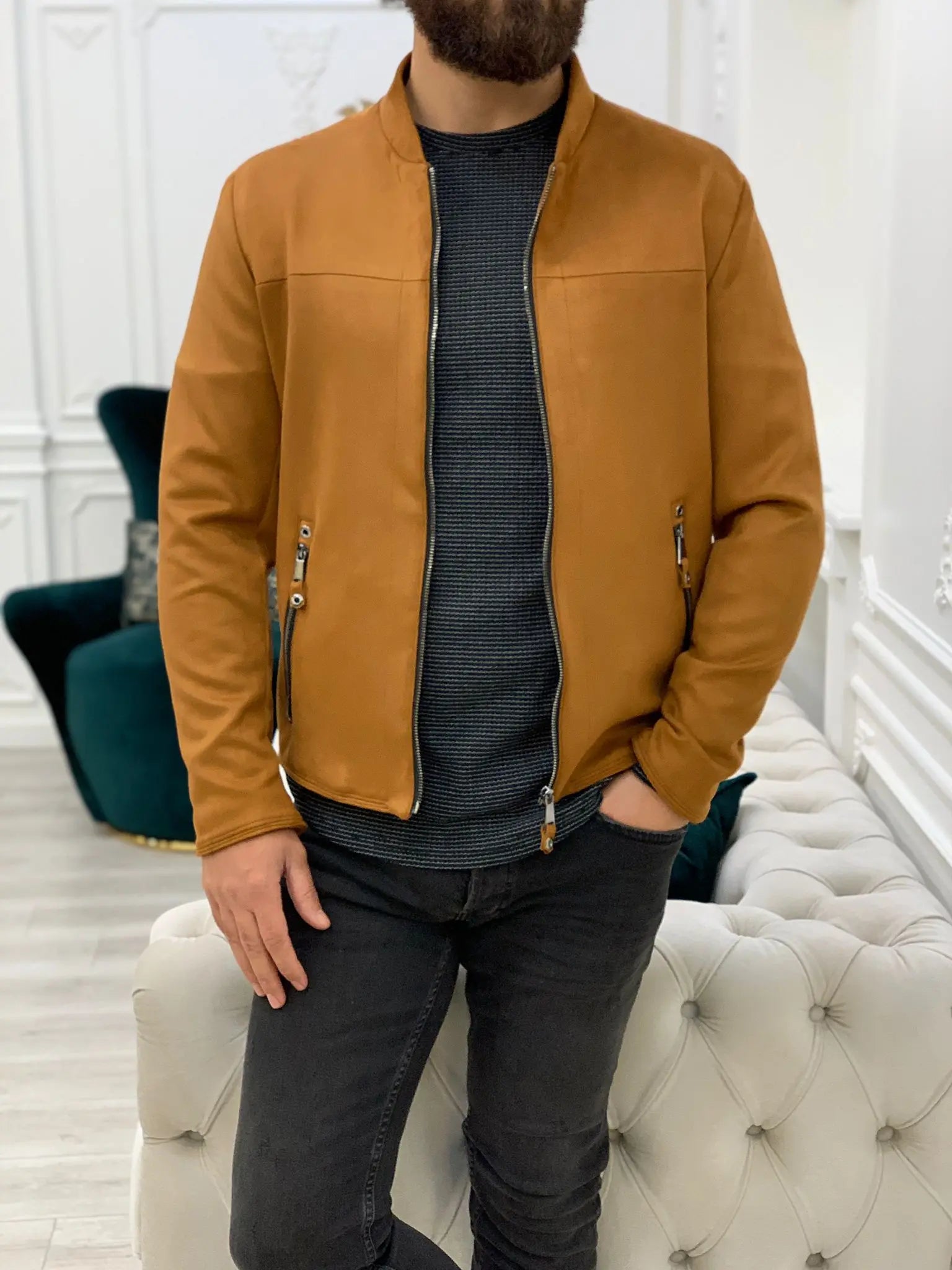 Bari Slim Fit Tan Jacket - BRABION