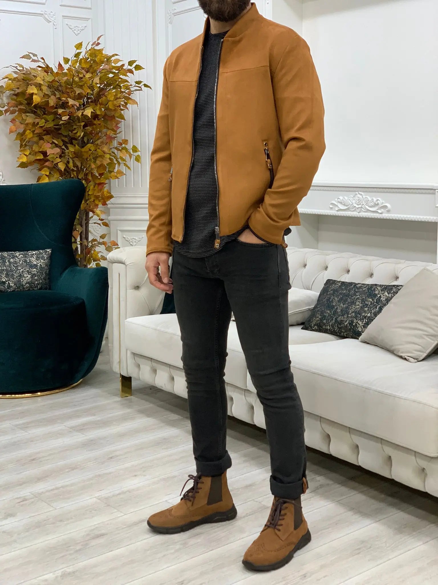 Bari Slim Fit Tan Jacket - BRABION