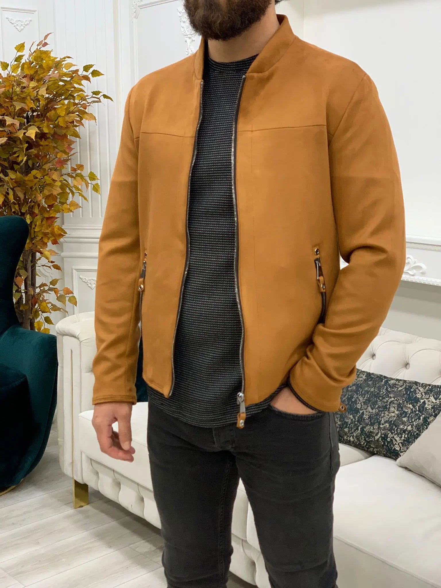 Bari Slim Fit Tan Jacket - BRABION