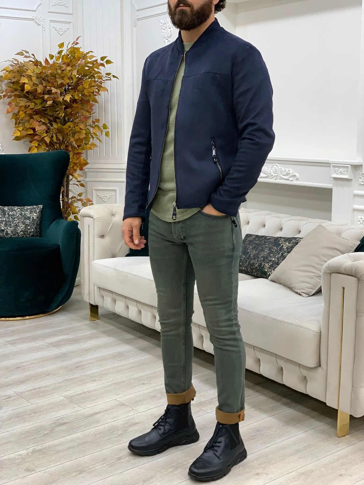 Bari Slim Fit Navy Blue Jacket - BRABION