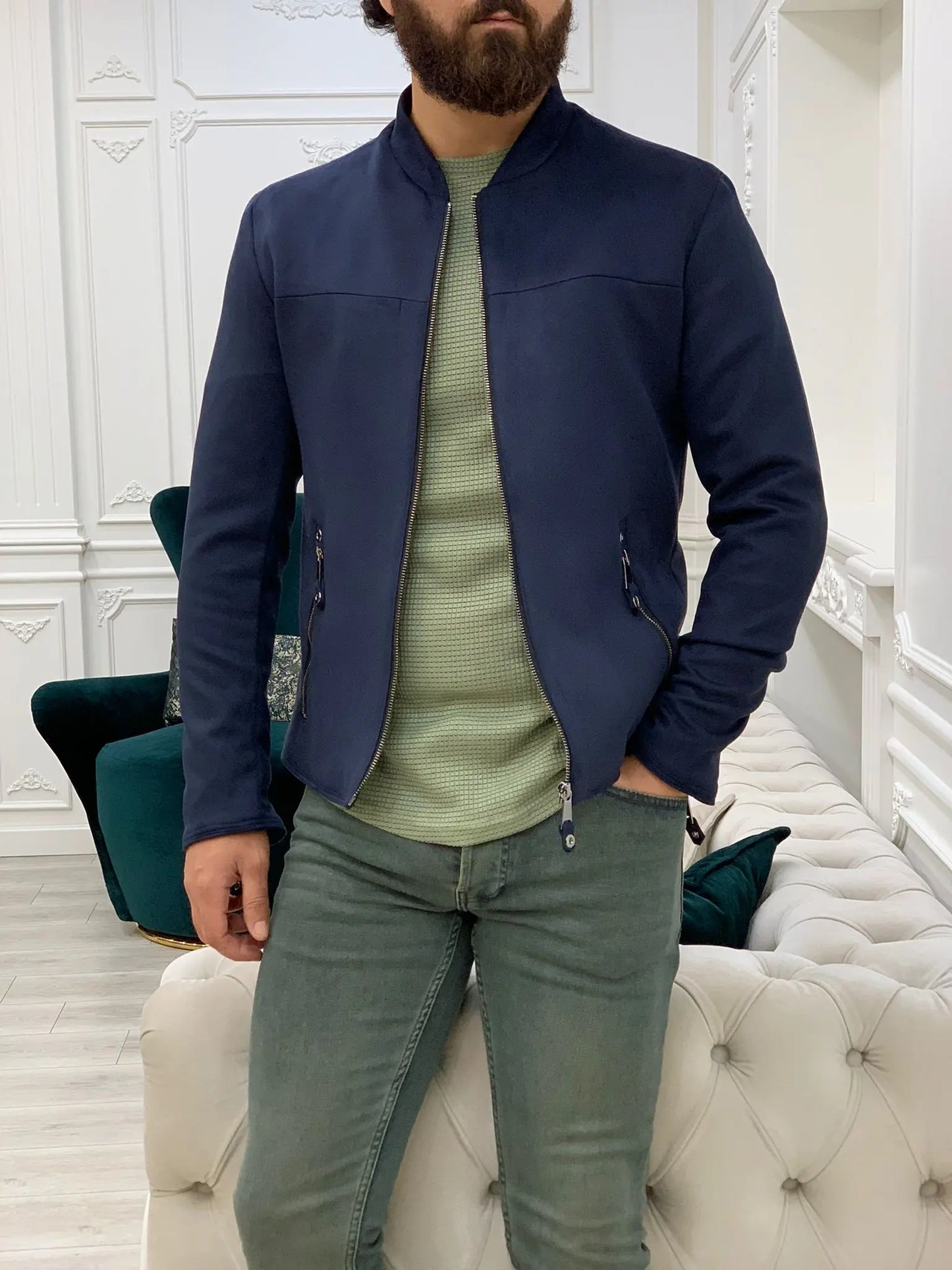 Bari Slim Fit Navy Blue Jacket - BRABION
