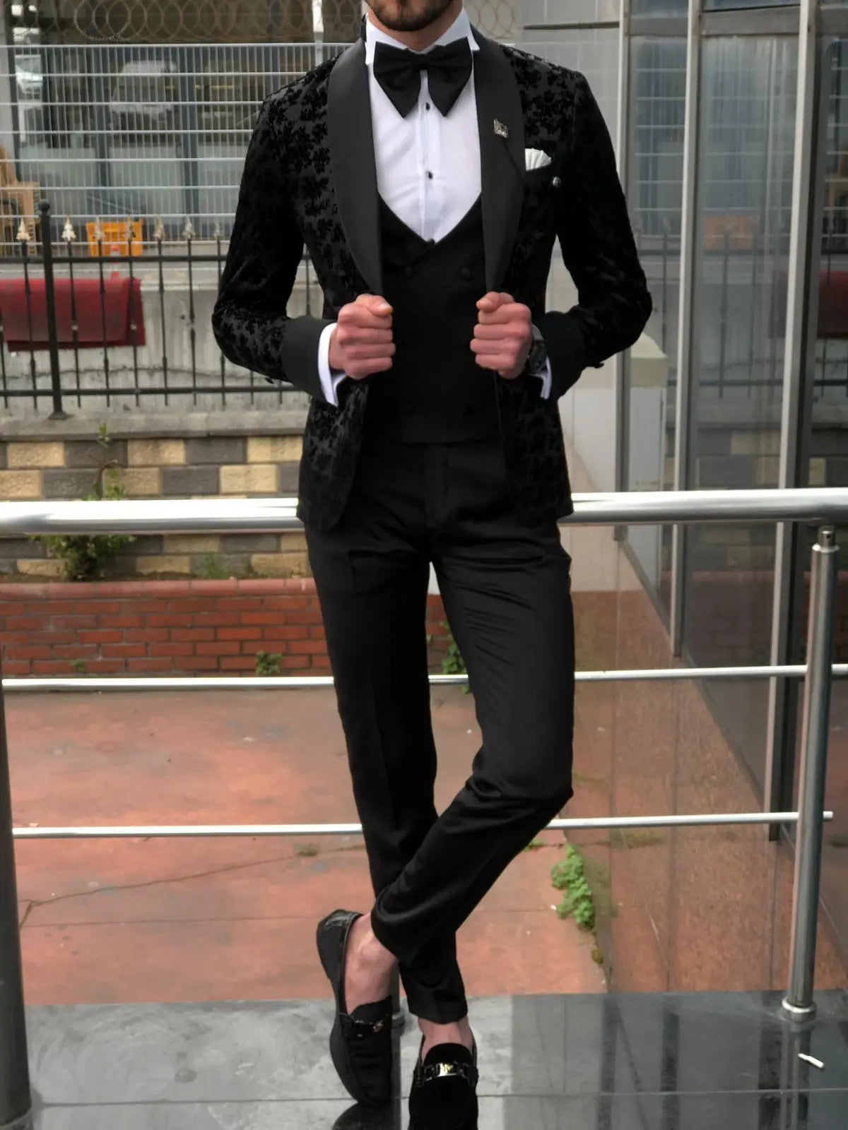 Abboud Black Embroidery Tuxedo - Timeless Elegance for Formal Occasions - BRABION