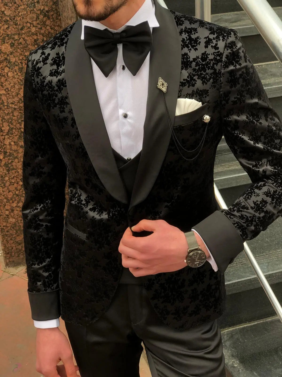Abboud Black Embroidery Tuxedo - Timeless Elegance for Formal Occasions - BRABION