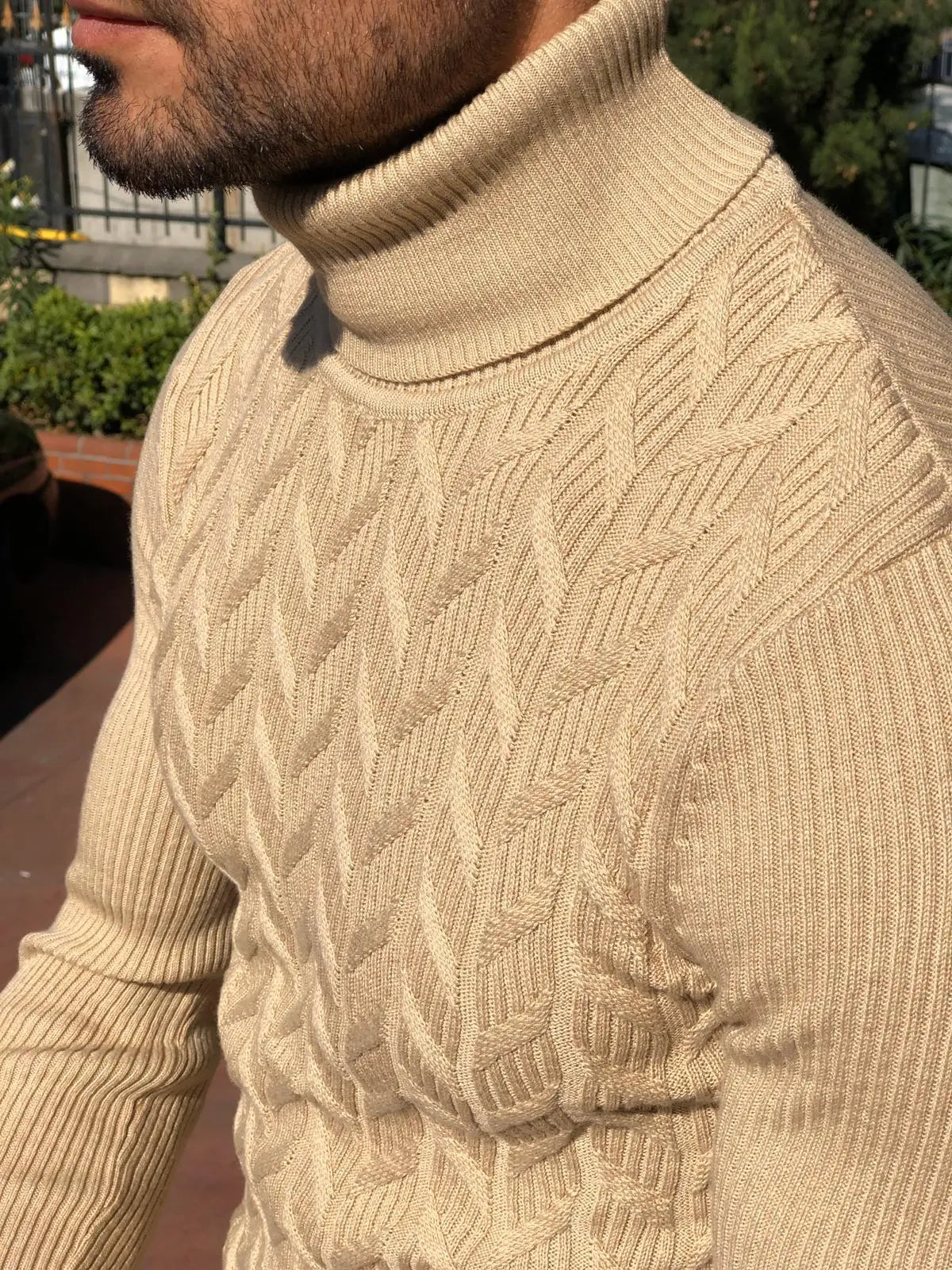 Calvin Slim-Fit Turtleneck Knitwear in Beige - BRABION