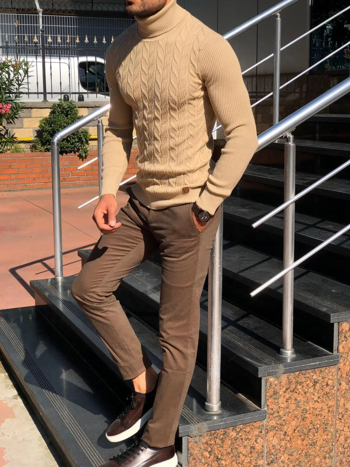Calvin Slim-Fit Turtleneck Knitwear in Beige - BRABION
