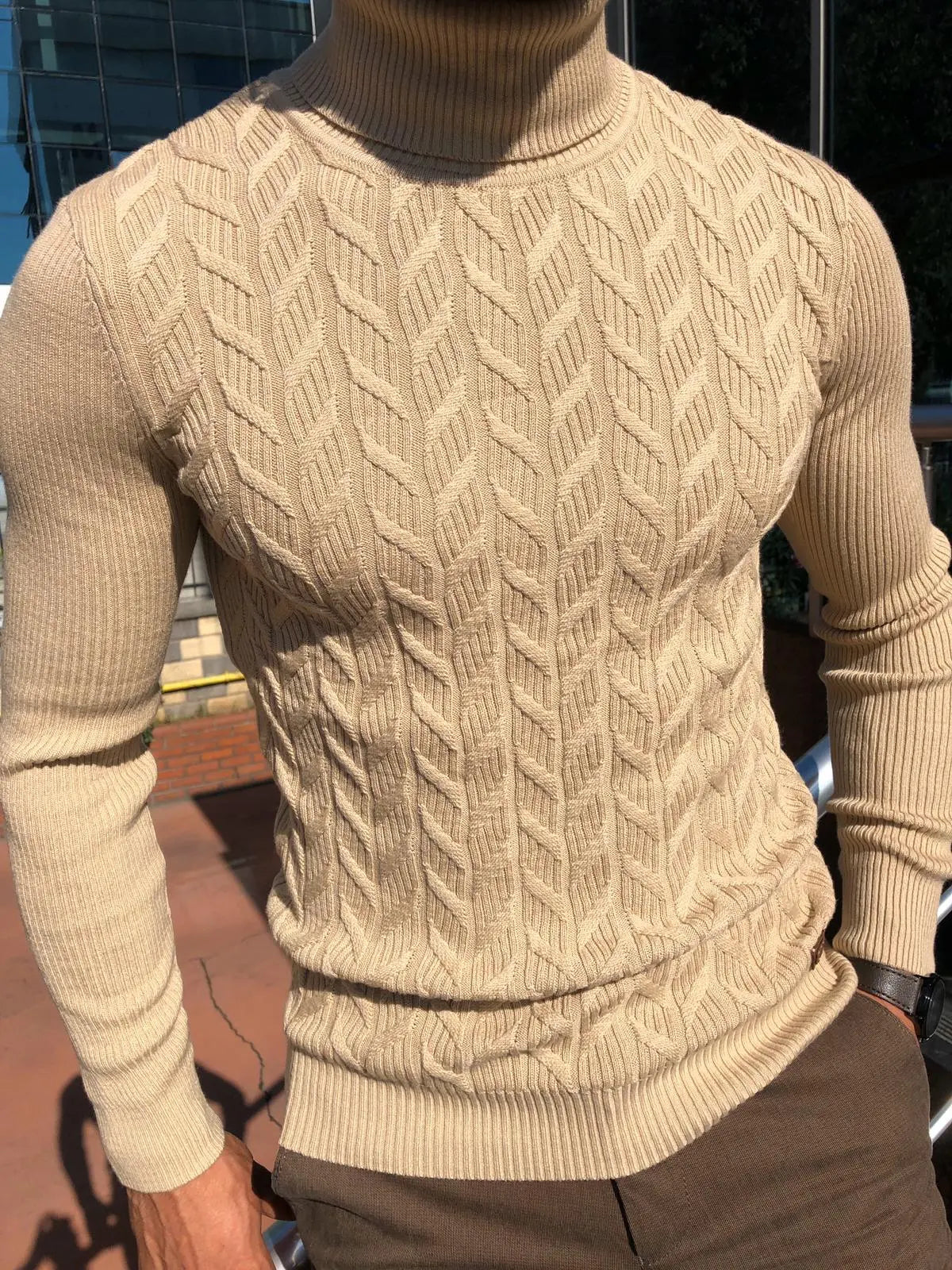 Calvin Slim-Fit Turtleneck Knitwear in Beige - BRABION