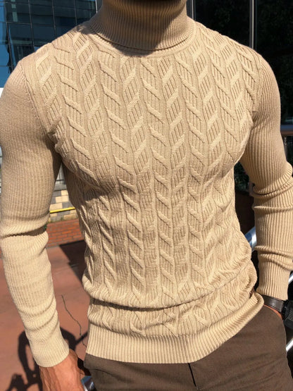 Calvin Slim-Fit Turtleneck Knitwear in Beige - BRABION