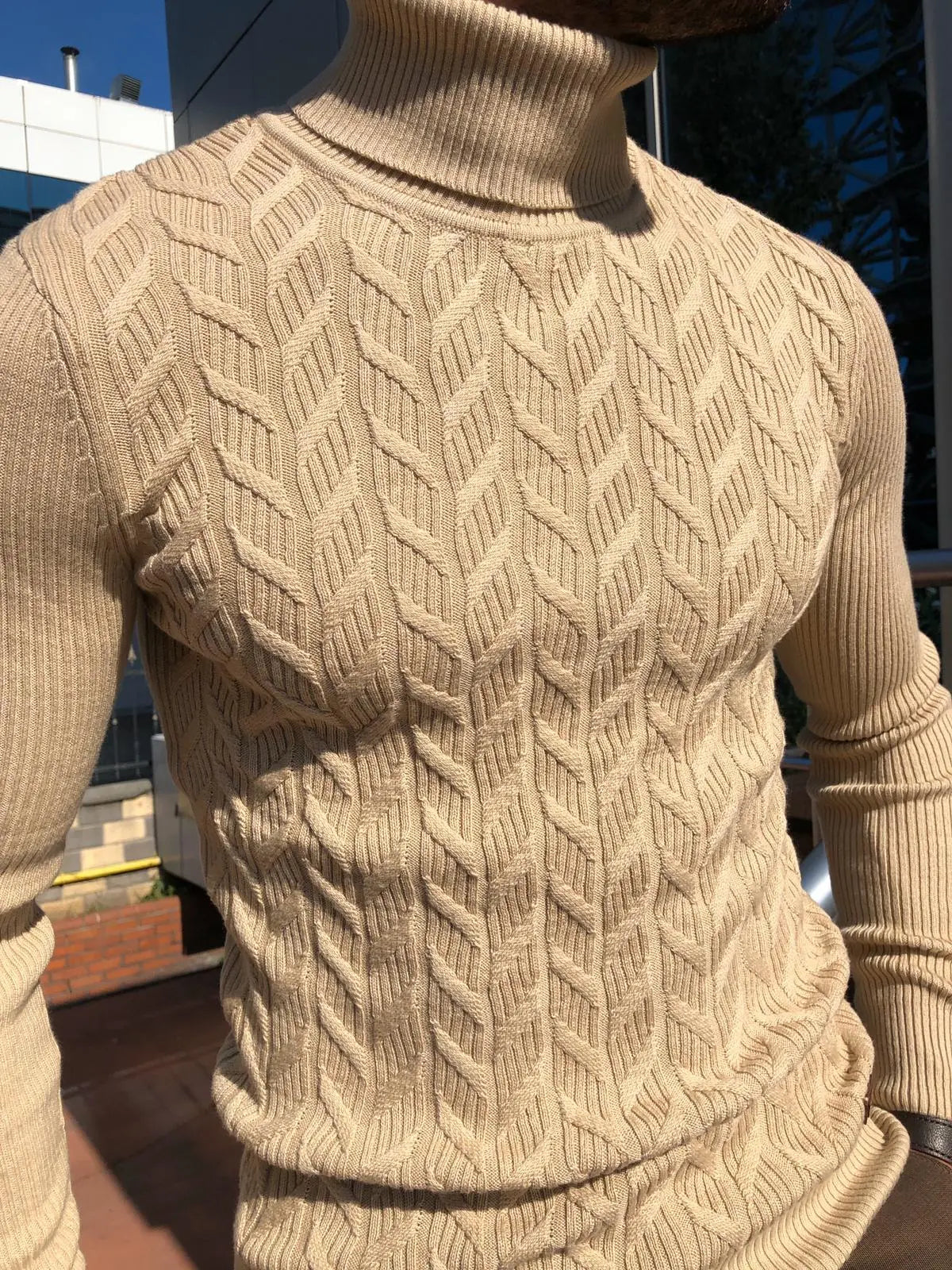 Calvin Slim-Fit Turtleneck Knitwear in Beige - BRABION