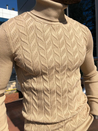 Calvin Slim-Fit Turtleneck Knitwear in Beige - BRABION