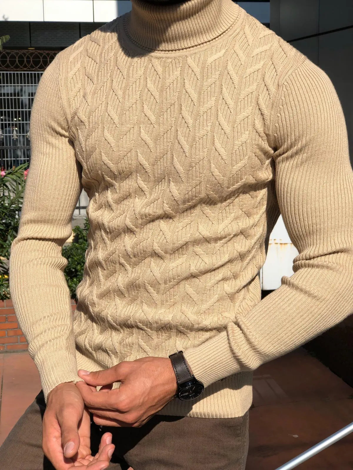 Calvin Slim-Fit Turtleneck Knitwear in Beige - BRABION