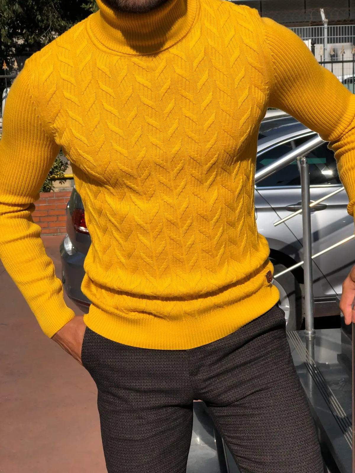 Calvin Slim-Fit Turtleneck Knitwear in Yellow - BRABION