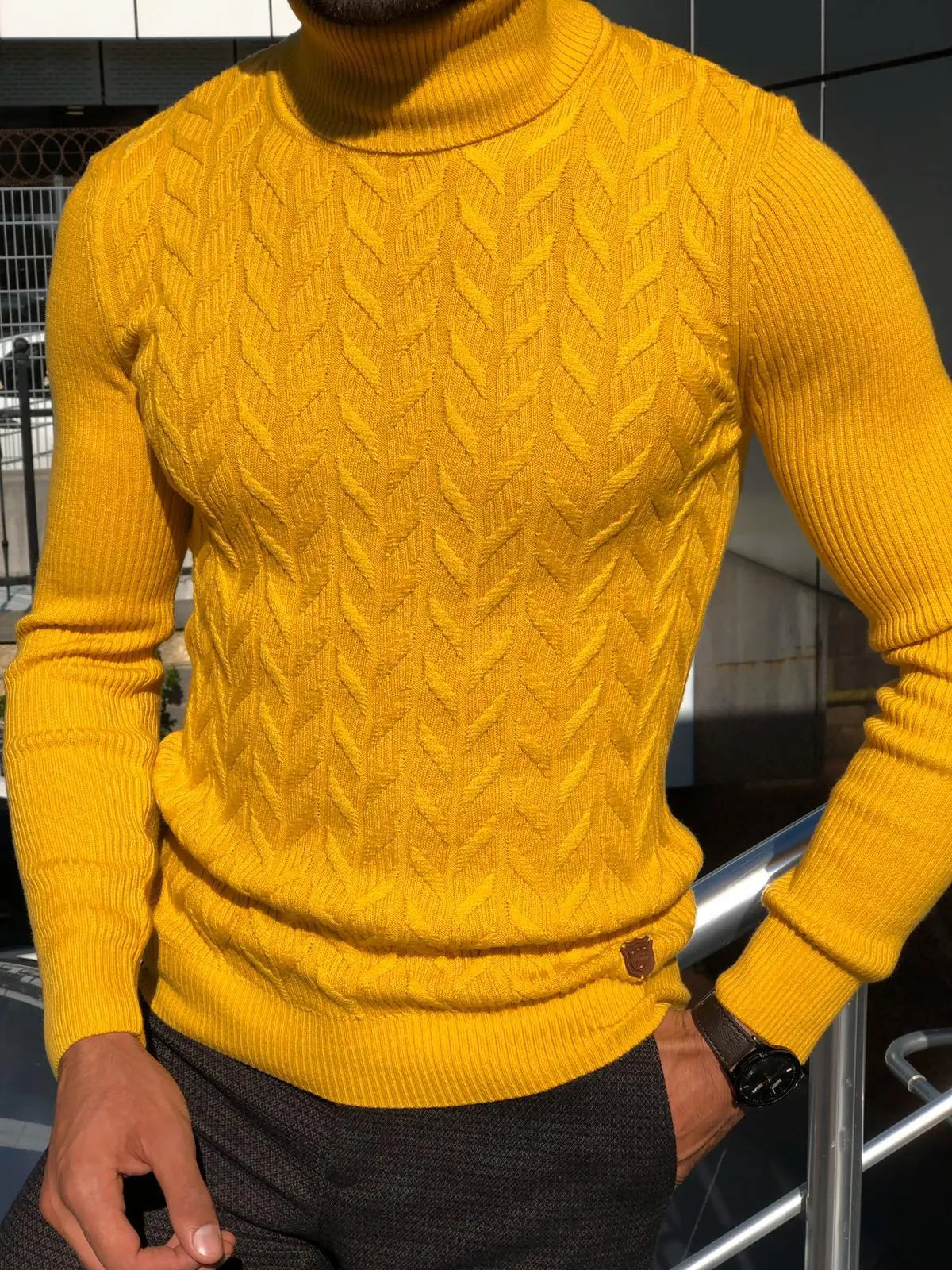Calvin Slim-Fit Turtleneck Knitwear in Yellow - BRABION